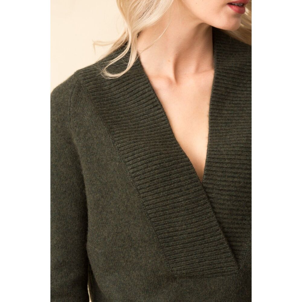 Vince Ribbed Shawl Collar Wool Cashmere V Neck Sweater Dark Grey S